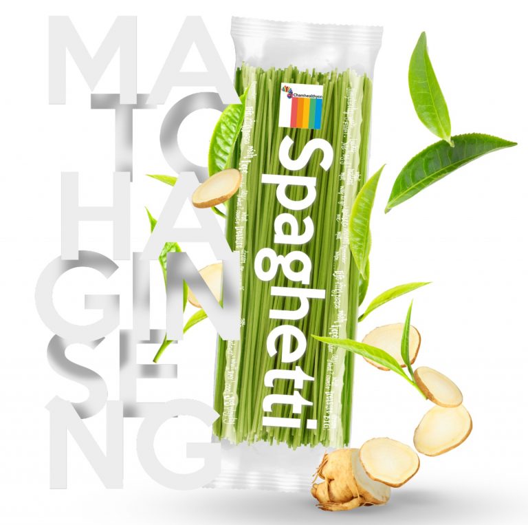 Spaghetti matcha e ginseng con pomodorini e calamari